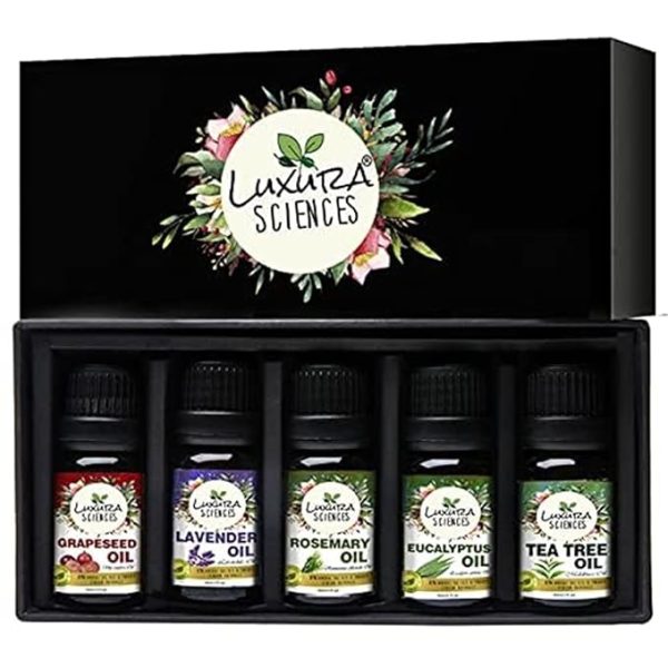 Luxura Sciences Organic Essential Oil Combo Pack of 5 Oils ;ANTI ACNE Essential Oil Kit 5 * 15ml (Tea Tree Oil; Lavender Oil; Eucalyptus Oil; Grapeseed Oil; Rosemary Oil) - Image 3