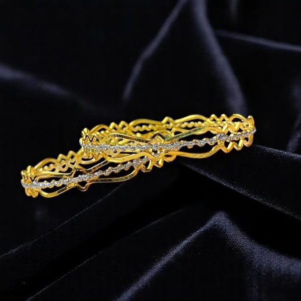ACCESSHER Gold-Plated Handcrafted Bangles Set | Classy Kada Bangle Jewellery with Silver Tone Detailing | Stylish Jewellery for Women & Girls (Set of 2) - Image 4