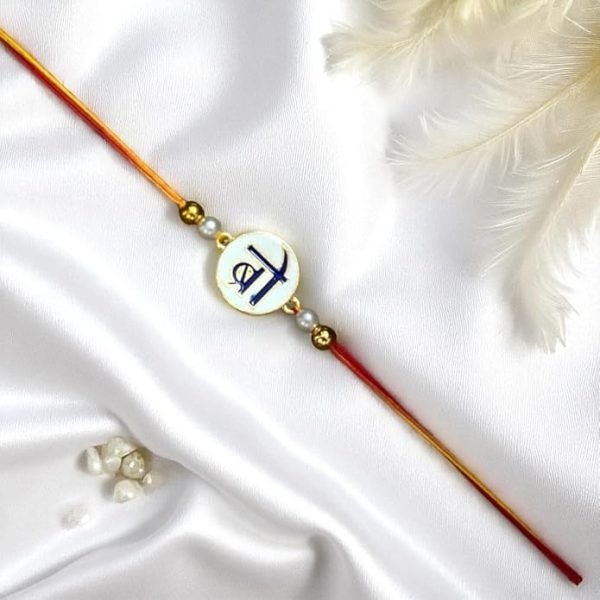 ACCESSHER Mens Traditional Elegant and Stylish BRO Design Enamel Rakhi for Beloved Brother Pack of 1 with Roli Kumkum Packets, and Happy Rakshabandhan Card - Image 2