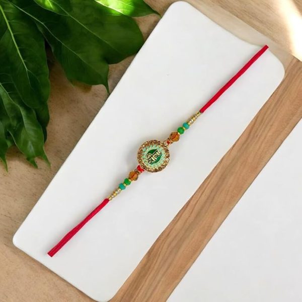 ACCESSHER Unisex Green Meenakari Work Quirky VEERA Text Rakhi for Beloved Brother & Gifting with Roli Kumkum Packets & Happy Rakshabandhan Card (Green) - Image 2