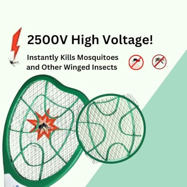 Swarg Homes Mosquito Racket | Mosquito Killer with UV Light | Mosquito bat Rechargeable | Insect Killer Bat with LED Light (Green) - Image 2