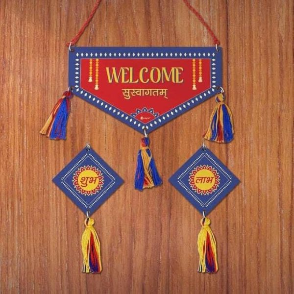 Indigift Gift Hamper for Decoration Cloud Design Decorative Wooden Wall Hanging and Shubh Labh Door Hanging Shubh Labh Wall Hanging Unique Shubh Labh Wall Decor Hanging Cloud Shape Wall Hanging - Image 2