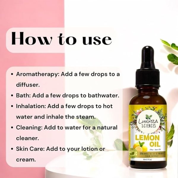 Luxura Sciences Organic Lemon Essential Oil For Skin,Hair and Body (NATURAL - UNDILUTED) Therapeutic Grade -Perfect for Aromatherapy, Relaxation, Skin Therapy & More! 30ML - Image 6