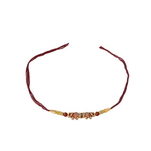 Accessher Gold Plated Elephant Shaped Stylish Quirky Rakhi for Beloved Brother Pack of 6 with Roli Kumkum Packets and Happy Rakshabandhan Card | Rakhi for Brother - Image 5