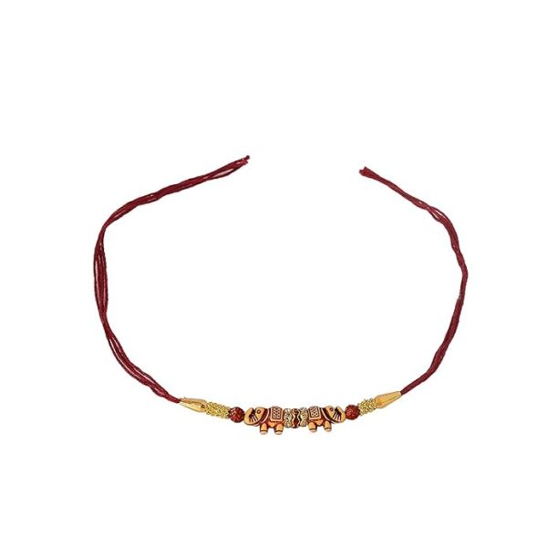 Accessher Gold Plated Elephant Shaped Stylish Quirky Rakhi for Beloved Brother Pack of 6 with Roli Kumkum Packets and Happy Rakshabandhan Card | Rakhi for Brother - Image 5