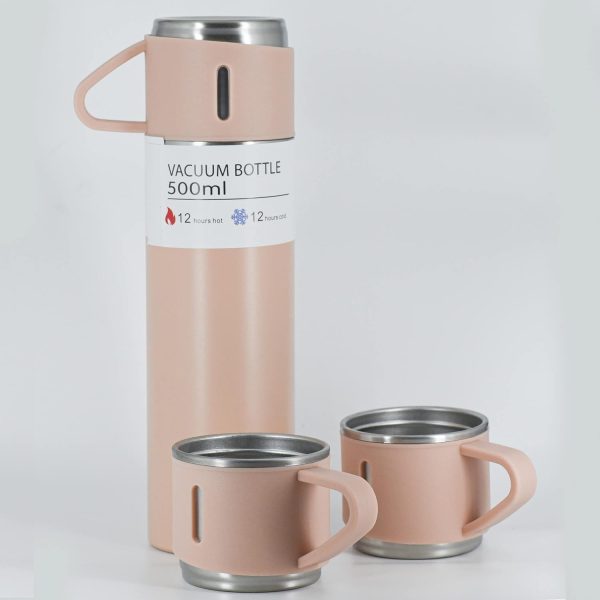 Stainless Steel Vacuum Flask Set with 3 Steel Cups Combo for Coffee Hot Drink and Cold | Water Flask Bottle | Travel Friendly | Latest Ideal Gift for Festive Season, Family Gifting Pink in Colour - Image 5