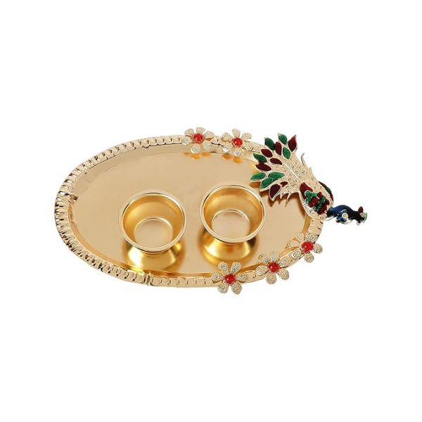 Accessher Traditional Stylish Quirky Druzy Stone Pearl Rakhi for Brother Pack of 1 with Metal Pooja Thali, Roli/Kumkum Packets, Rice and Happy Rakshabandhan Card. - Image 5