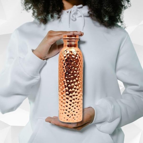 Swarg Kitchen 750 Ml Copper Water Bottle (100% Pure Copper Bottle) | Bpa Free Water Bottle With Anti Oxidant Properties Of Copper - Pack of 1| Hammered copper Bottle - Image 6