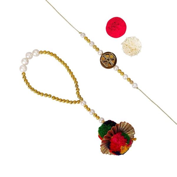 Accessher Traditional Elegant Beads Bhaiyya Bhabhi Lumba Rakhi for Beloved Brother with Acrylic Peacock Pooja Thali, Roli Kumkum Packets and Happy Rakshabandhan Card - Image 4