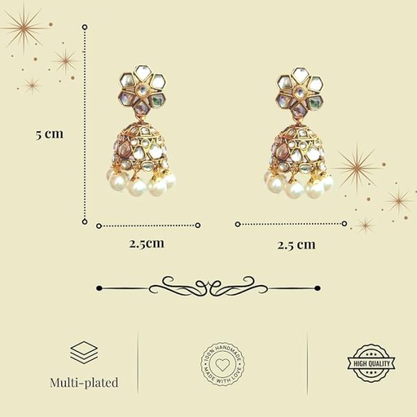 Accessher Traditional Gold Plated Kundan Studded Floral Jhumki Earrings, Ethnic Statement Earrings for Women and Girls |Perfect for Weddings| Pack of 1 - Image 6