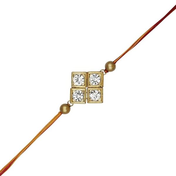 ACCESSHER Mens Traditional Gold Plated Elegant and Stylish Rhinestones Rakhi for Brother Pack of 1 with Roli Kumkum Packets and Happy Rakshabandhan Card - Image 3