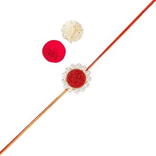 ACCESSHER Mens Designer Druzy Stone Rakhi With Pearls For Beloved Brother Pack Of 1 With Roli Kumkum Packets And Happy Rakshabandhan Card