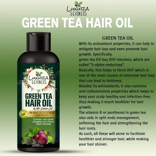Luxura Sciences Green Tea Hair Oil with Onion Oil 200ml for Hair Improvement. - Image 5