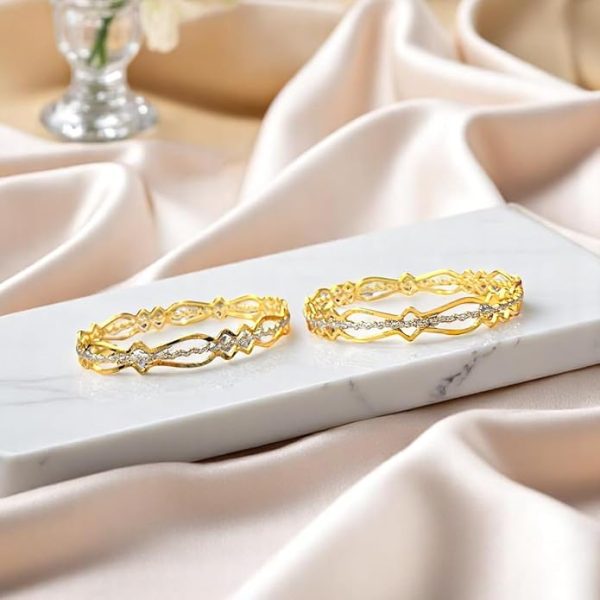 ACCESSHER Gold-Plated Handcrafted Bangles Set | Classy Kada Bangle Jewellery with Silver Tone Detailing | Stylish Jewellery for Women & Girls (Set of 2) - Image 3