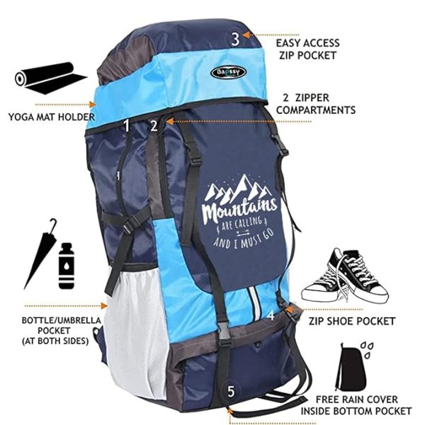BAGSSY Xplore 55 LTR Rucksack Travel Backpack for Hiking/Camping/Luggage, Trekking Bag for men with Shoe Compartment, Rucksack bags for men Extra Durable Water-Resistant Bag with Rain Cover - Image 5