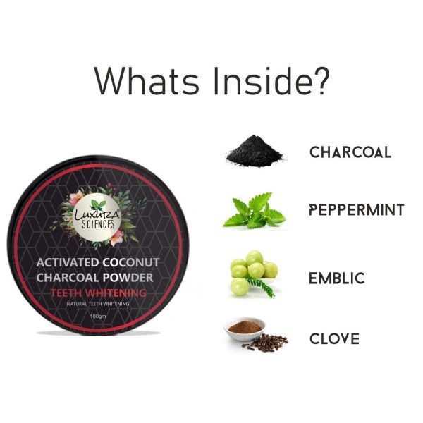 Luxura Sciences Carbon White Activated Charcoal Powder Teeth Whitening Powder with Clove, Mint Extracts. 100 Gms. Refreshing Anti-Inflammatory. - Image 2