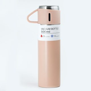 Stainless Steel Vacuum Flask Set with 3 Steel Cups Combo for Coffee Hot Drink and Cold | Water Flask Bottle | Travel Friendly | Latest Ideal Gift for Festive Season, Family Gifting Pink in Colour