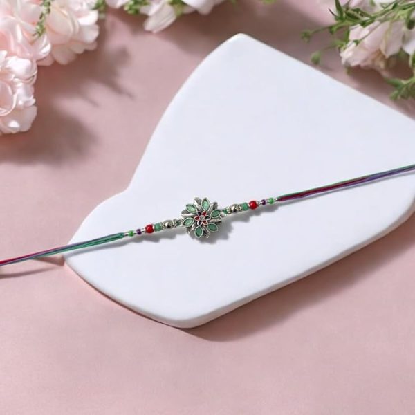 ACCESSHER Mens Traditional Mint Green Meenakari/Enamel Work Delicate Rakhi for Beloved Brother/Gifting with Roli Kumkum Packets & Happy Rakshabandhan Card - Image 2