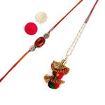 ACCESSHER Mens Traditional Elegant Red Ruby Stones Bhaiyya Bhabhi Rakhi for Beloved Brother Pack of 1 with Roli Kumkum Packets and Happy Rakshabandhan Card