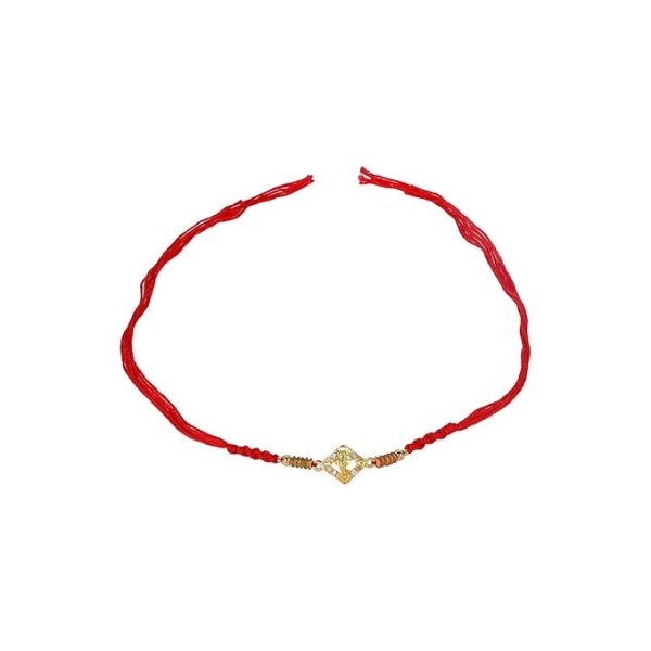 Accessher Traditional Gold Plated Ganesha Rakhi for Beloved Brother with Acrylic Peacock Pooja Thali, Roli Kumkum Packets and Happy Rakshabandhan Card - Image 2