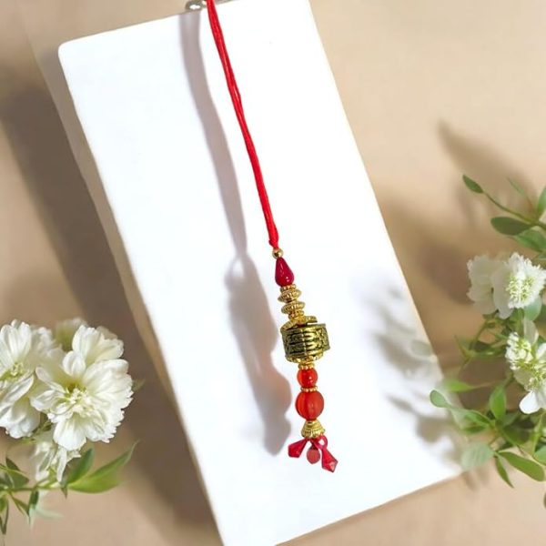 ACCESSHER Traditional Meenakari & Semi Precious Stones Studded Statement Rakhi for Beloved Brother/Gifting with Roli Kumkum Packets & Happy Rakshabandhan Card - Image 6