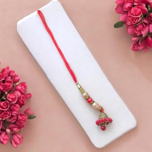 ACCESSHER Unisex Traditional Lumba Rakhi with Delicate Jhumka for Beloved Bhabhi/Gifting with Roli Kumkum Packets & Happy Rakshabandhan Card (Pack of 1) - Image 2