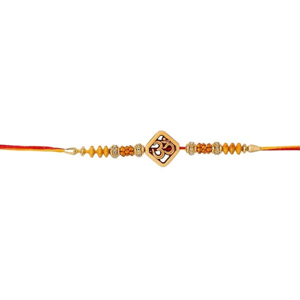 ACCESSHER Mens Traditional Elegant Wooden Finish OM with Rudraksh Rakhi for Beloved Brother Pack of 3 with Roli Kumkum Packets and Happy Rakshabandhan Card - Image 3