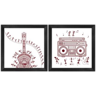 Indigifts Wall Decor For Living Room Music Lover Artistic Design Digital Print Poster Frames 6"x6" Set of 2 - Home Wall Decorations Items, Diwali Home Decoration Items, Warli Art Posters Frame