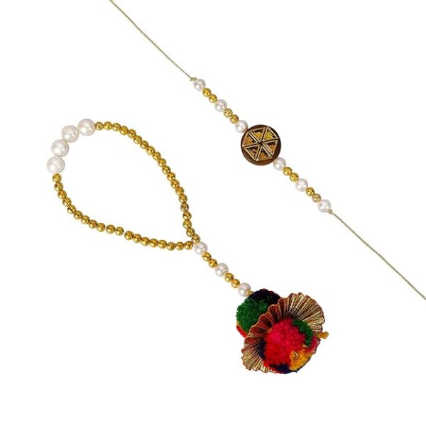 Accessher Traditional Elegant Beads Bhaiyya Bhabhi Lumba Rakhi for Beloved Brother with Acrylic Peacock Pooja Thali, Roli Kumkum Packets and Happy Rakshabandhan Card - Image 3