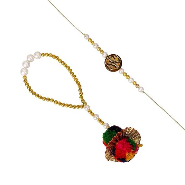 Accessher Traditional Elegant Beads Bhaiyya Bhabhi Lumba Rakhi for Beloved Brother with Acrylic Peacock Pooja Thali, Roli Kumkum Packets and Happy Rakshabandhan Card - Image 5