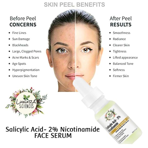 Luxura Sciences Salicylic Acid 2% Face Serum, Niacinamide Serum 30ml - Mild Exfoliant - Pore Reduction, Oil Control, and Acne Spot Treatment | Improves Skin Elasticity and Reduces Fine Lines - Image 4