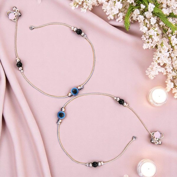 ACCESSHER Silver Plated Anklet Set with Ghungroos | Oxidised Leaf- Design Payal/Legchain/Foot Jewellery | Modern & Traditional Accessories Gift for Women & Girls (Design 2) - Image 2