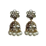Accessher Traditional Gold Plated Kundan Studded Floral Jhumki Earrings, Ethnic Statement Earrings for Women and Girls |Perfect for Weddings| Pack of 1