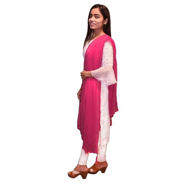 Drape N Don Ethnic ENDLESSTRENDZPlain Chiffon Fancy Dupatta/Chunni for Women (Pink) - Image 2