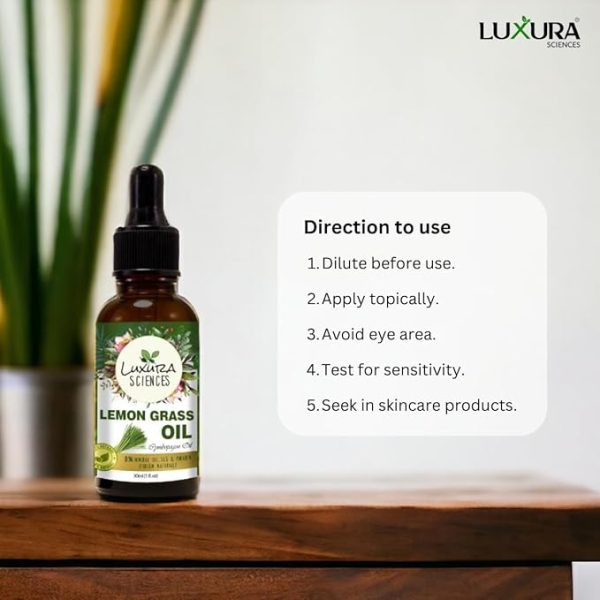 Luxura Sciences Lemongrass Essential Oil 30ML, Steam-Distilled & Therapeutic-Grade, Refreshing Aroma for Diffuser, Skin & Hair, Natural Home Freshener, With Precision Dropper - Image 5