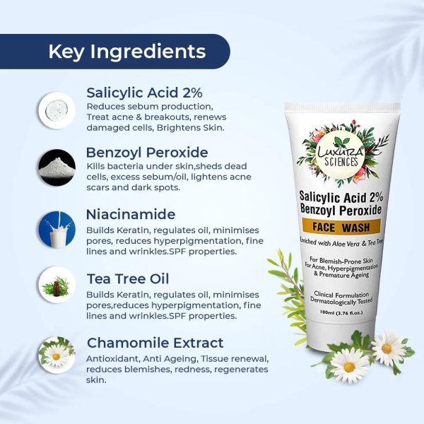 Luxura Sciences Salicylic Acid 2% Face Wash with Niacinamide, Aloe Vera & Tea Tree: 100ml - Image 8