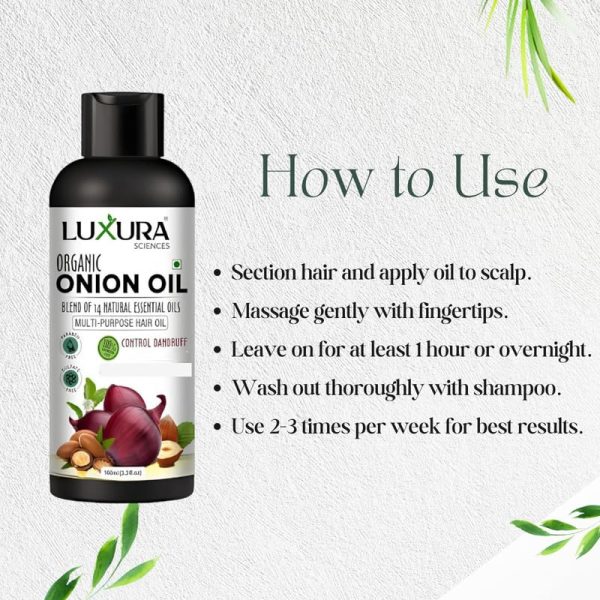 Luxura Sciences Onion Hair Oil 100ML with 14 Essential Oils | Argan, Bhringraj, Hibiscus, Amla, Sesame & More | Nourishes, Strengthens & Enhances Hair Health & Shine - Image 2