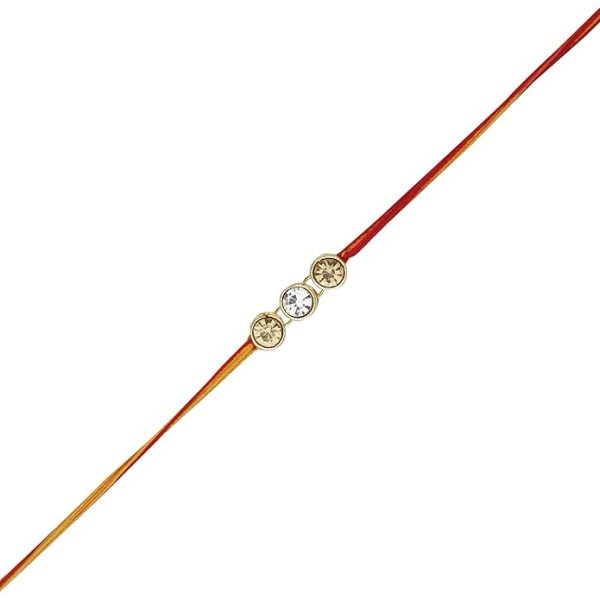 ACCESSHER Mens Traditional Gold Plated Elegant and Stylish Rhinestones Rakhi for Beloved Brother Pack of 3 with Roli Kumkum Packets and Happy Rakshabandhan Card - Image 4