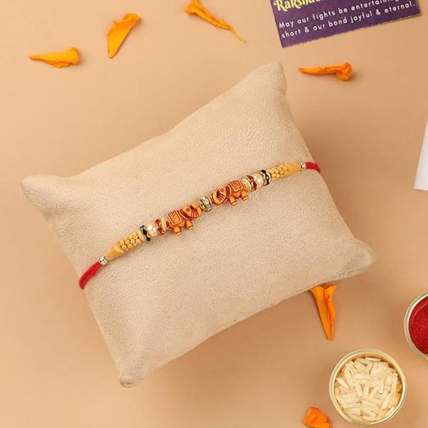 ACCESSHER Presents: Delicate Elephant Design Beads Rakhi for Kids, Brother with Roli/Kumkum Packets, Rice and Raksha Bandhan Card & Gifting - Celebrate with Style and Tradition - Image 2