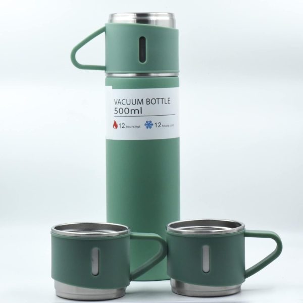 Stainless Steel Vacuum Flask Set with 3 Steel Cups Combo for Coffee Hot Drink and Cold | Water Flask Bottle | Travel Friendly | Latest Ideal Gift for Festive Season, Family Gifting Green in Colour - Image 7