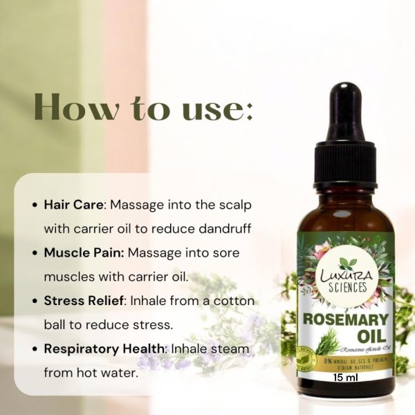 Luxura Sciences rosemary essential oil for hair growth skin care nail strengthening aromatherapy soothing scalp massage pure and natural therapeutic grade oil for relaxation wellness 15ml - Image 2