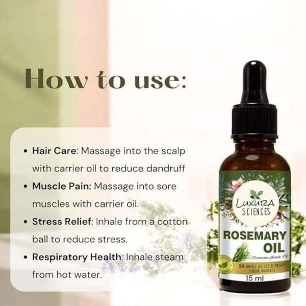 Luxura Sciences rosemary essential oil for hair growth skin care nail strengthening aromatherapy soothing scalp massage pure and natural therapeutic grade oil for relaxation wellness 15ml - Image 4