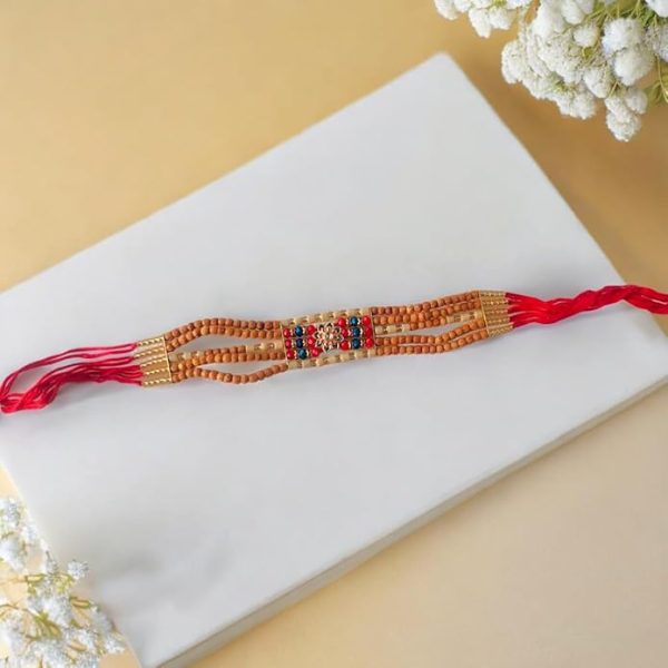 ACCESSHER Traditional Statement Meenakari Floral Beads Rakhi for Beloved Brother & Gifting with Roli Kumkum Packets & Happy Rakshabandhan Card - Image 2