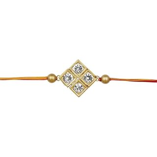 ACCESSHER Mens Traditional Gold Plated Elegant and Stylish Rhinestones Rakhi for Brother Pack of 1 with Roli Kumkum Packets and Happy Rakshabandhan Card