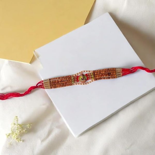 ACCESSHER Traditional Statement Lord Ganesha Rakhi for Beloved Brother & Gifting with Roli Kumkum Packets & Happy Rakshabandhan Card - Image 3