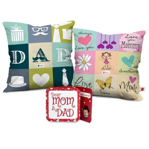Indigifts Love You Dad Love You Mom Printed Cushions with Filler| 12x12 inches| Multicolour| Set of 2| Polycotton|Home Decor| Mom Dad Gift | Gift for Parents | Mummy Birthday Gift - Image 2