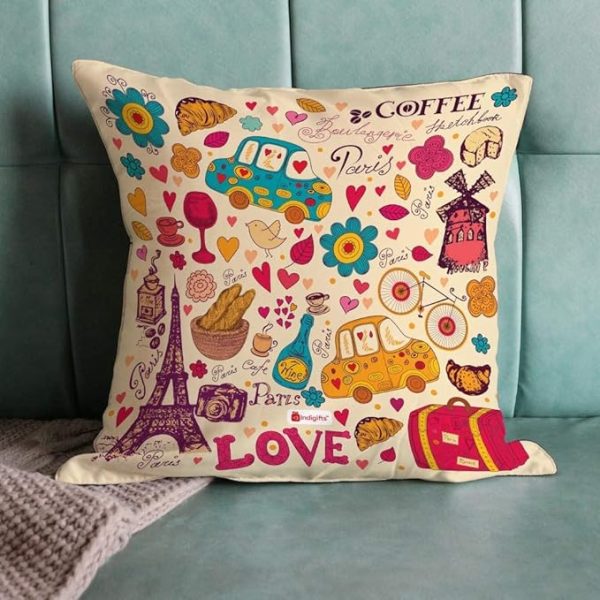 Indigifts Printed Cushion Cover with Filler | Paris Theme Print | Polysatin | 12x12 Inches | Comfortable Multicolor Cushions Soft Decorative Pillows | Unique Quirky Gifts | Valentine Gifts - Image 2