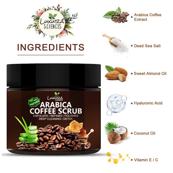 Luxura Sciences Natural Arabica Coffee Scrub For Face 100 Gram, Skin DETOX, EXFOLIATES POLISHES & REFINES | Face Perfection | Energize Your Skin | Face Scrub - Image 7