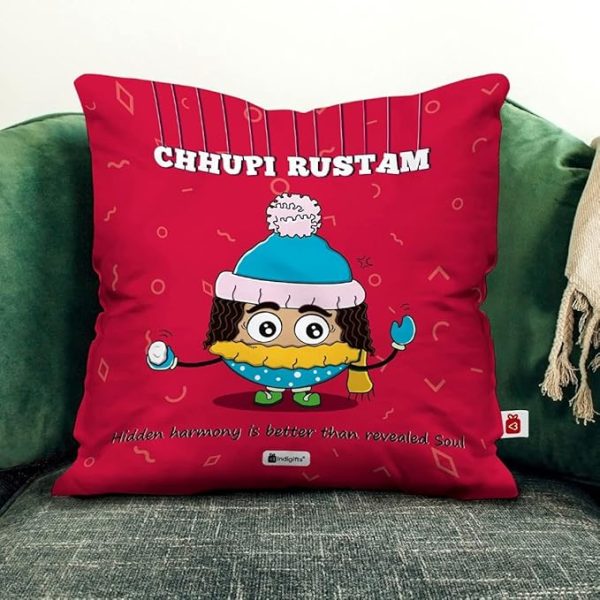 Indigifts Chhupi Rustam Printed Satin Cushion Cover (12x12-inch; Pink) with Filler - Image 2