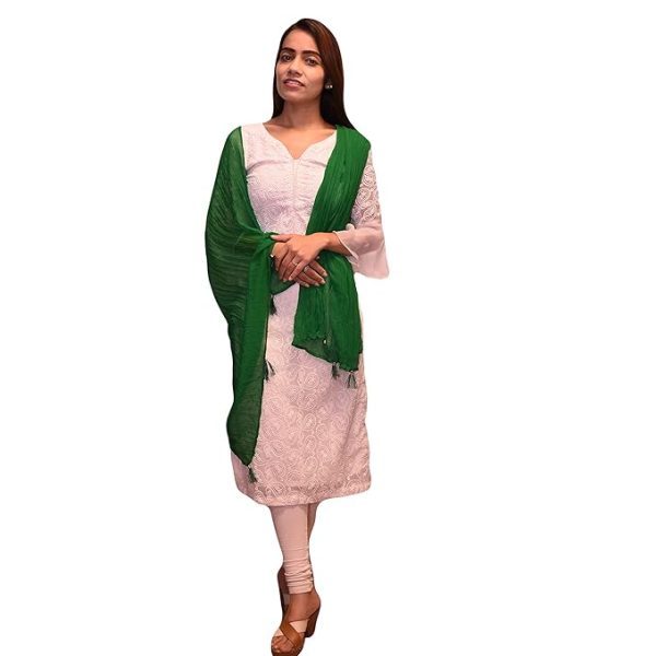 Drape N Don Ethnic Plain Chiffon Fancy Dupatta/Chunni for Women (Green)